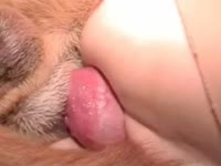 Tight pussy barely fitted a huge dog dick inside it